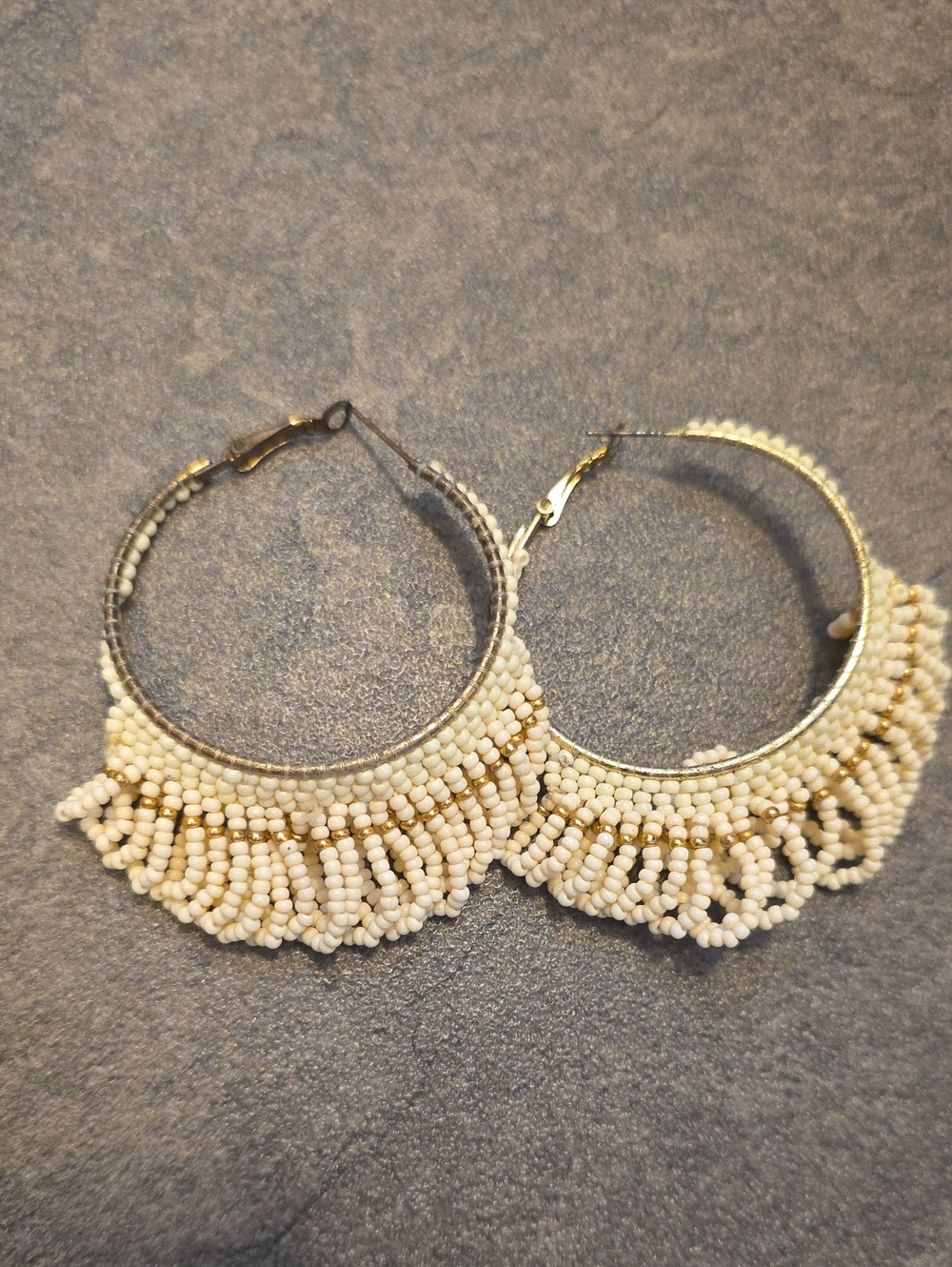 Target White Beaded Fringe Hoop Earrings